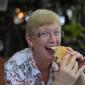 Mom enjoying her burger